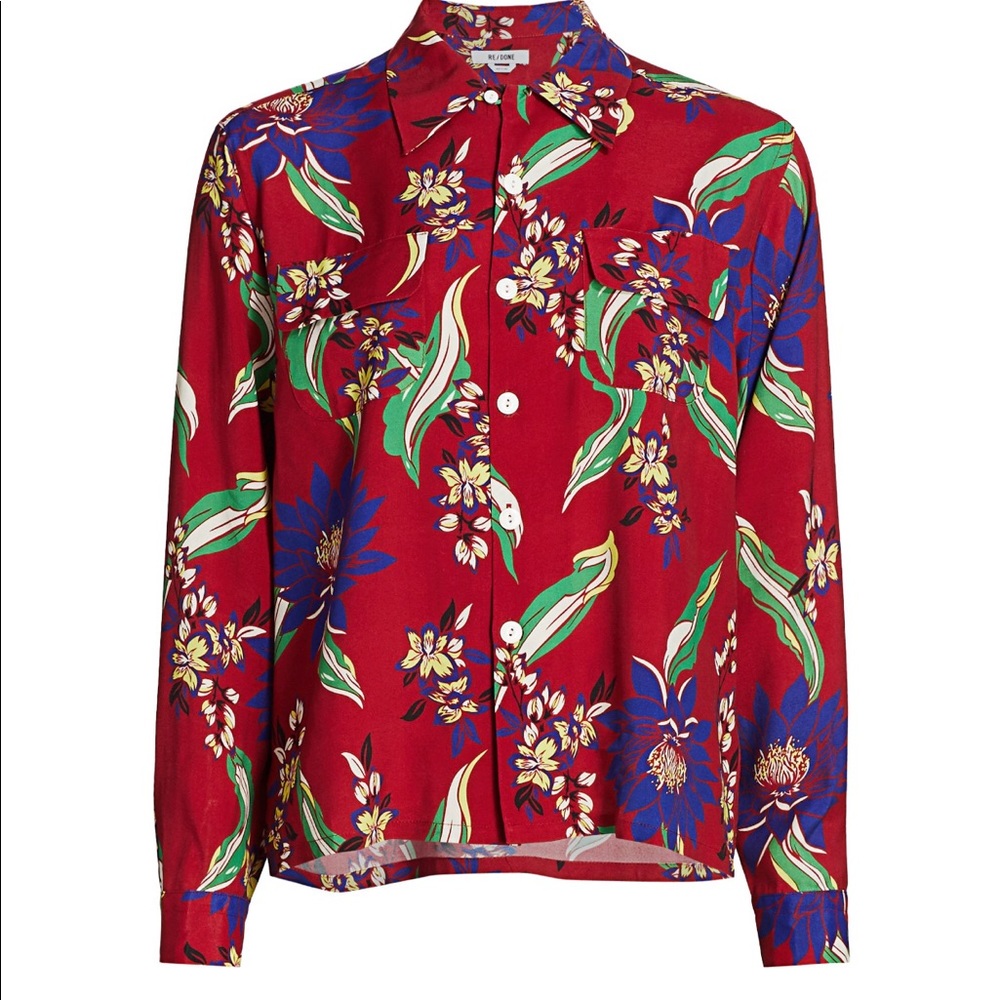Re/Done 40’s 2-pocket  blouse. Lotus Print .New